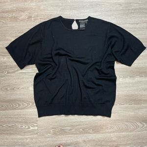 Nina Patrick Wool Black Knit Short Sleeves Polo Top